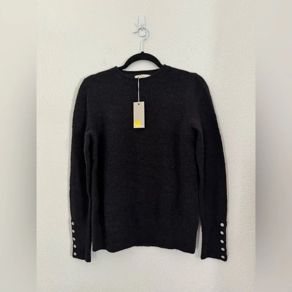 BODEN Jewel Button Fluffy Wool Alpaca Blend Sweater in Black Size Small NEW